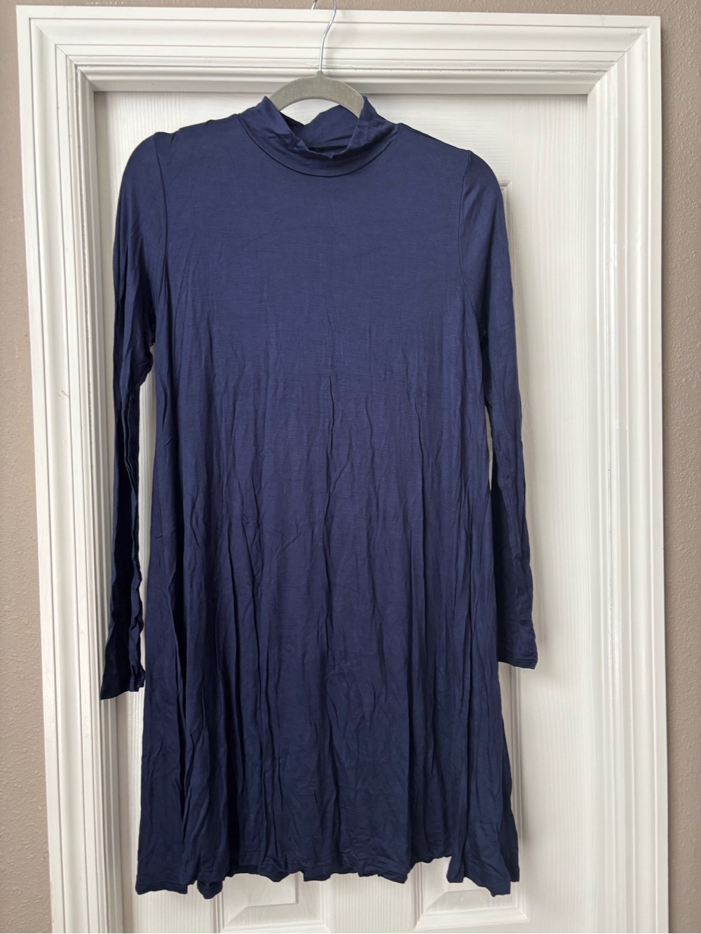 Long-Sleeve Navy Turtleneck Swing Dress